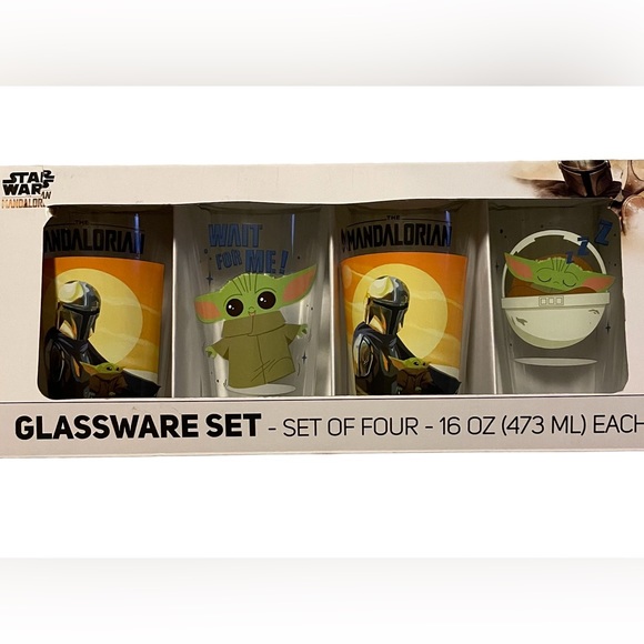 Star Wars Grogu & The MANDALORIAN glass tumblers NIB Disney 16oz each - Picture 1 of 8
